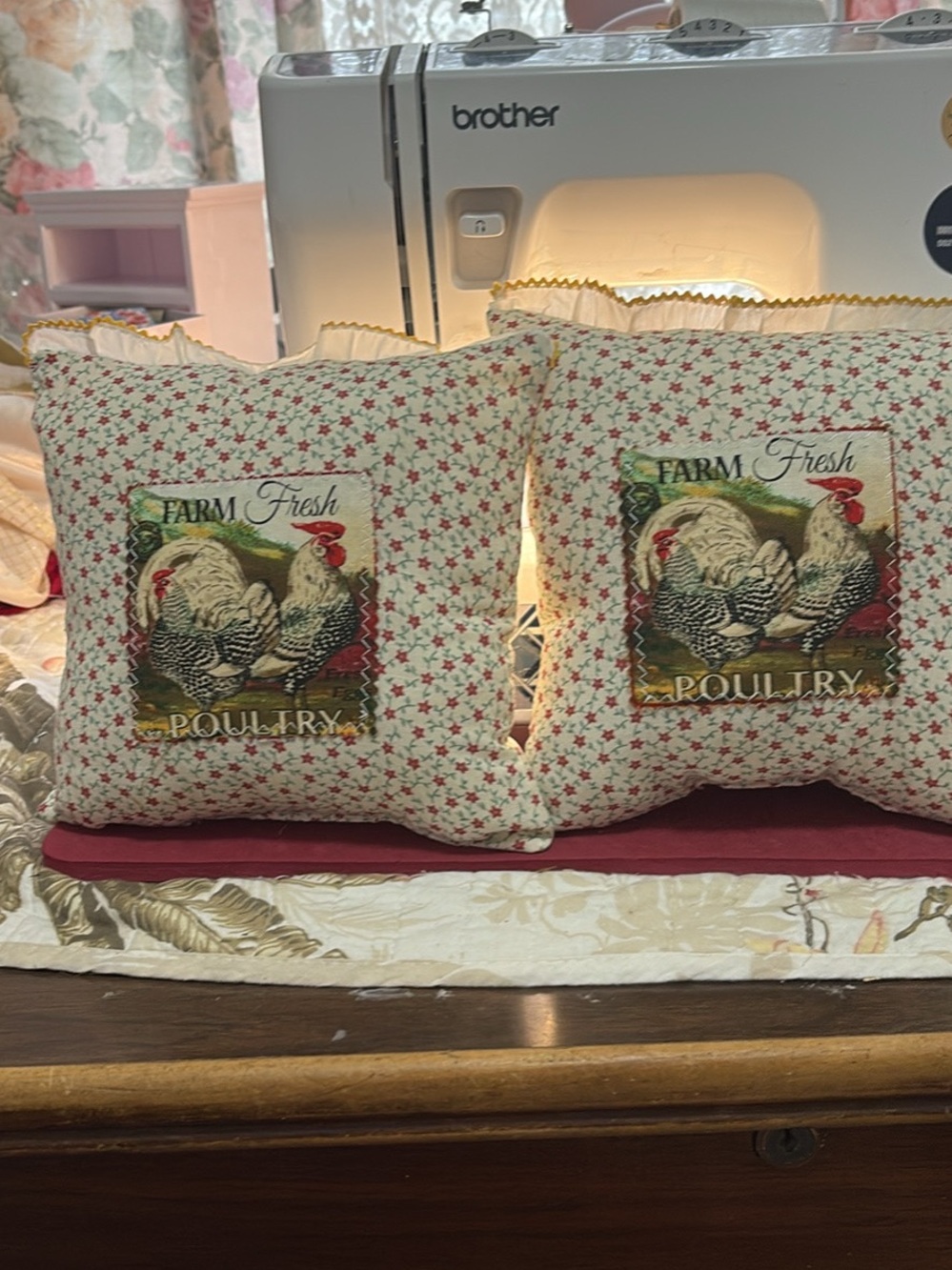 Farm Fresh Poultry Decorative Accent Pillow in Cream and Red